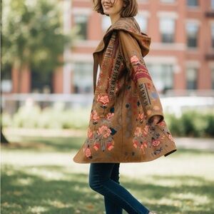 MISSLOOK Brown Floral Hooded Accent Duster